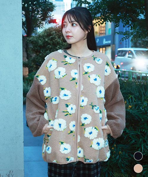 【ブルゾン / フリース】 花柄 ジャガード ブルゾン