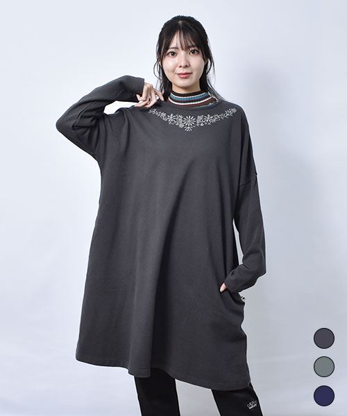 【スウェット トレーナー / 裏毛】 はなやか刺繍 チュニック