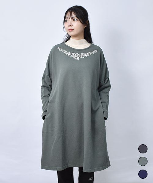 【スウェット トレーナー / 裏毛】 はなやか刺繍 チュニック