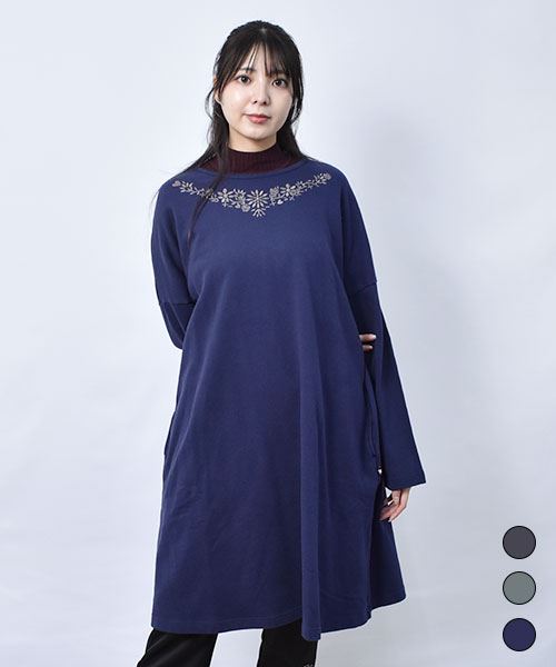 【スウェット トレーナー / 裏毛】 はなやか刺繍 チュニック