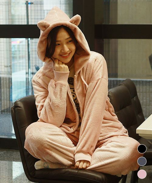 【ルームウェア / フリース】 おやすみスタンディ ぶた耳 パーカー