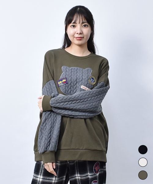 【トレーナー】 ふくれジャガード アップリケ トレーナー