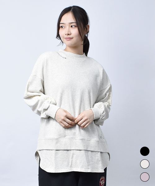 【スウェット トレーナー】 重ね着風 レース トレーナー