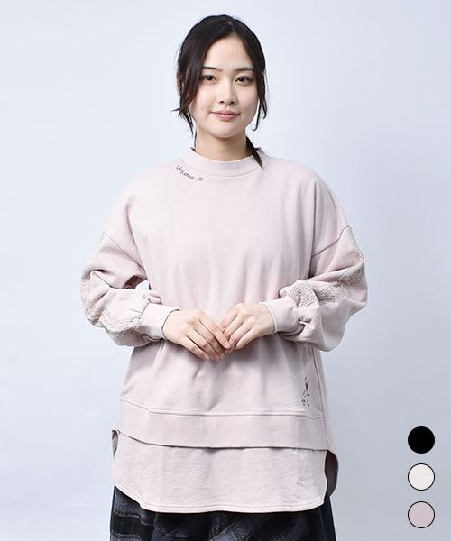 【スウェット トレーナー】 重ね着風 レース トレーナー