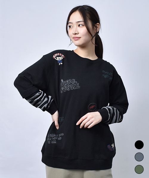 【スウェット トレーナー】 重ね着風 ボーダー トレーナー