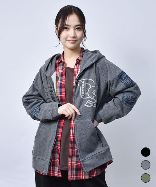 【パーカー】 ワッペンプリント ラグラン パーカー