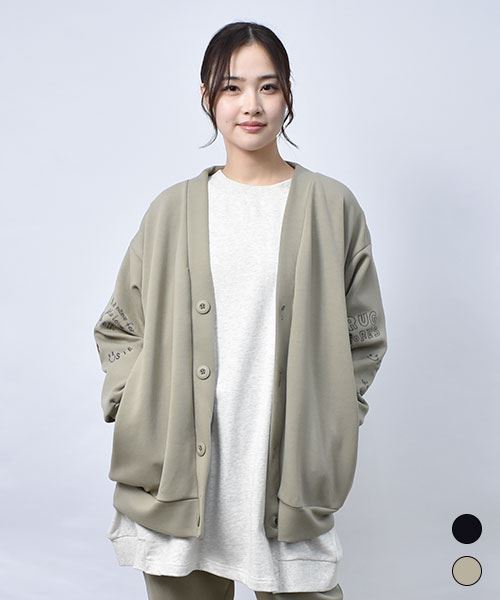 【カーディガン】 刺繍 ポンチ カーディガン