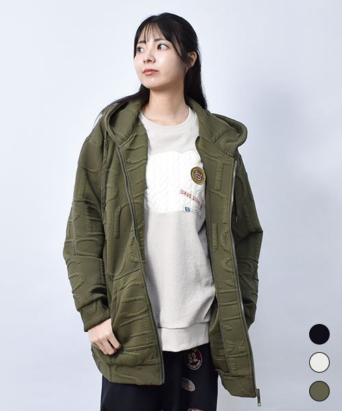 【パーカー】 ふくれジャガード ロゴ パーカー