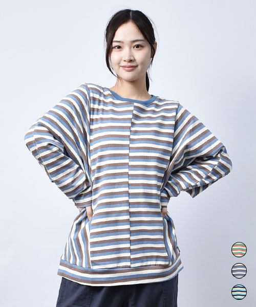 【スウェット トレーナー】 ボーダー ドルマン トレーナー