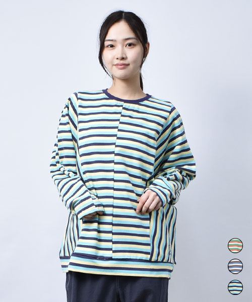 【スウェット トレーナー】 ボーダー ドルマン トレーナー