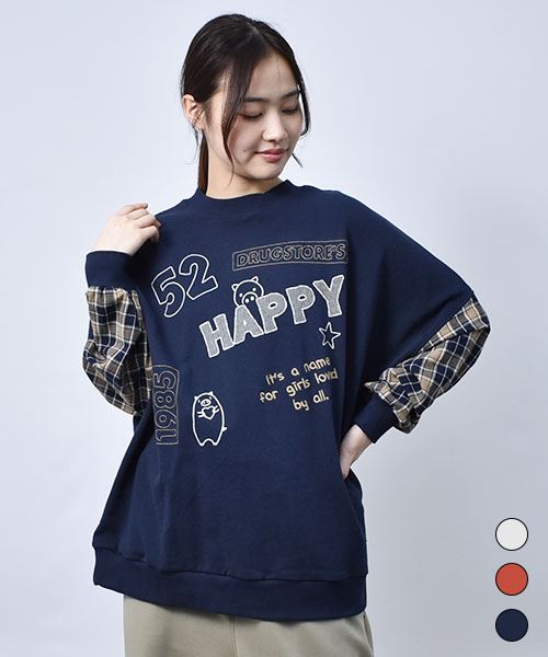 【スウェット トレーナー】 HAPPY ドルマン トレーナー