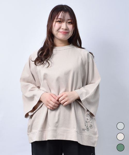 【スウェット トレーナー】 花刺繍 ドルマン トレーナー