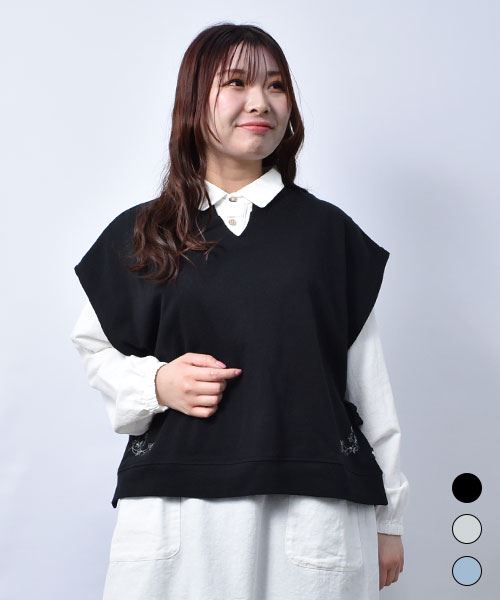 【ベスト】 花刺繍 サイドリボン ベスト