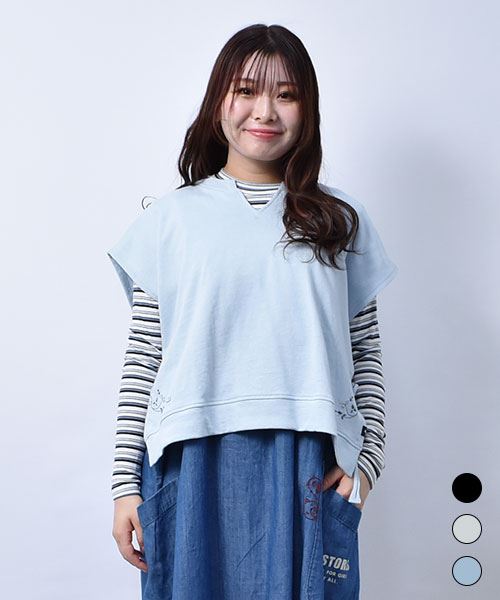 【ベスト】 花刺繍 サイドリボン ベスト