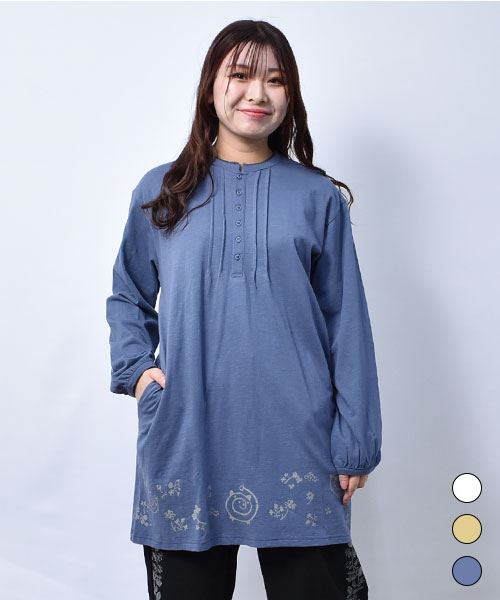 【チュニック】 うずプリント ピンタック チュニック