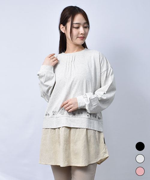 【チュニック】 重ね着風 バックリボン チュニック