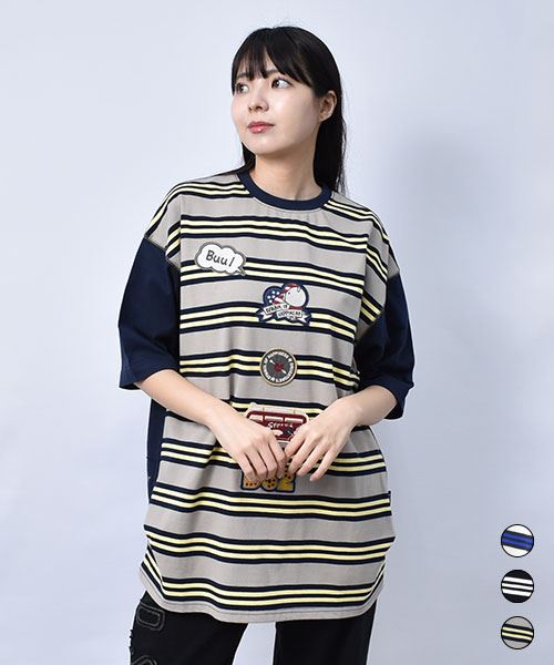 【Tシャツ】 ワッペン ボーダー BIG Tシャツ