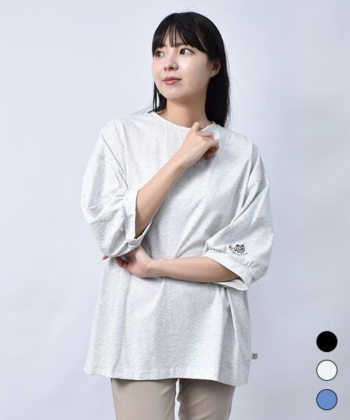 【Tシャツ】 ワンポイント刺繍 パフ袖 Tシャツ