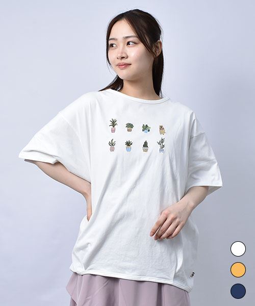 【Tシャツ】 サボテン刺繍 ドルマン Tシャツ