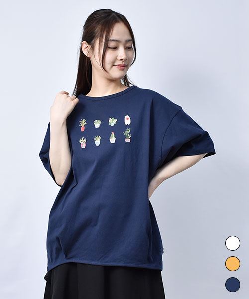 【Tシャツ】 サボテン刺繍 ドルマン Tシャツ