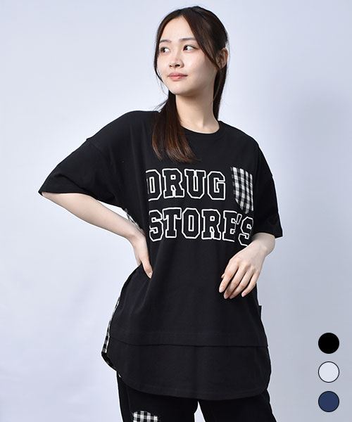 【Tシャツ】 ひょっこりスタンディ 重ね着風 ワイドT