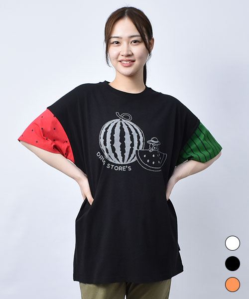 【Tシャツ】 すいかスタンディ 丈長 プリントT