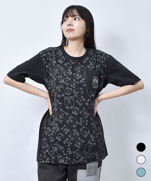 【Tシャツ】 ブタ総柄 切替 BIG Tシャツ