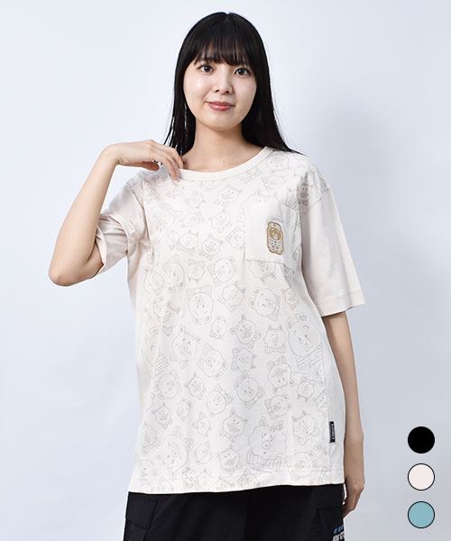 【Tシャツ】 ブタ総柄 切替 BIG Tシャツ