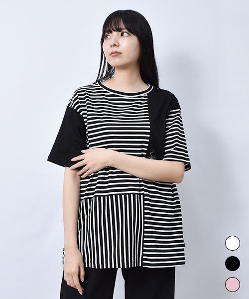 【Tシャツ】 ボーダー ハギハギ BIG Tシャツ