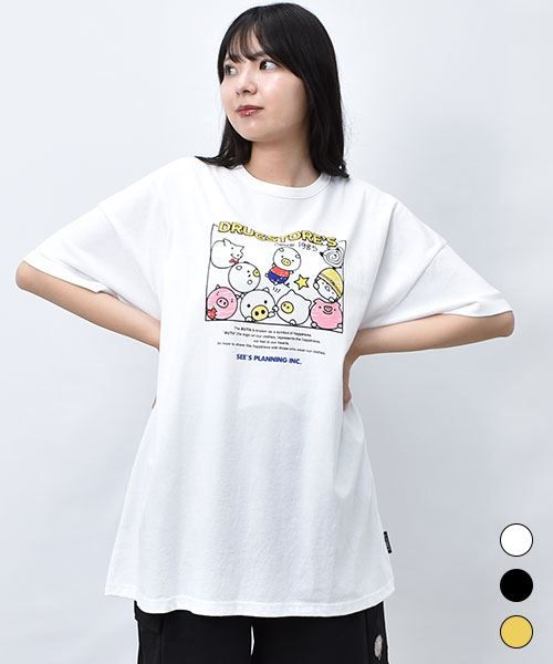 【Tシャツ】 まるまるブタ プリント Tシャツ