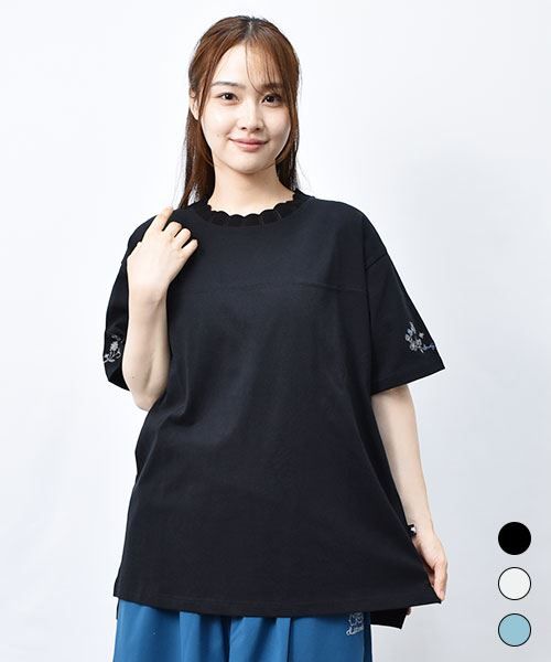【Tシャツ】 ニット襟 サイド刺繍 BIG Tシャツ