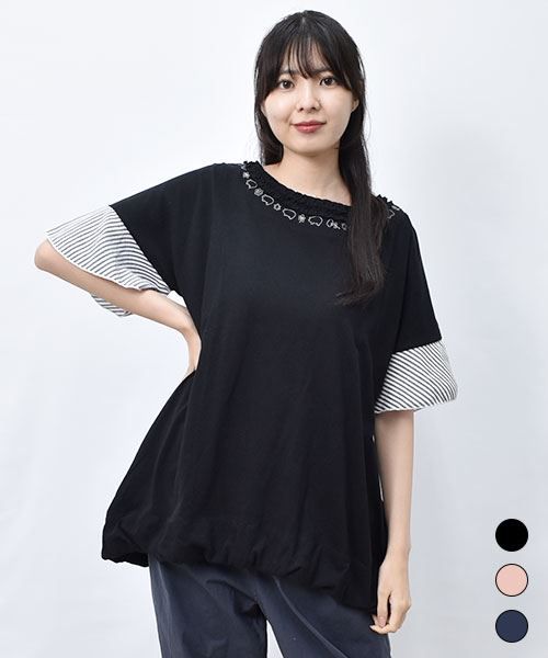 【Tシャツ】 衿ぐりフリル コクーン Tシャツ