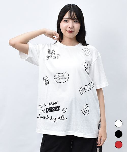 【Tシャツ】 ランダム刺繍 ワイド Tシャツ