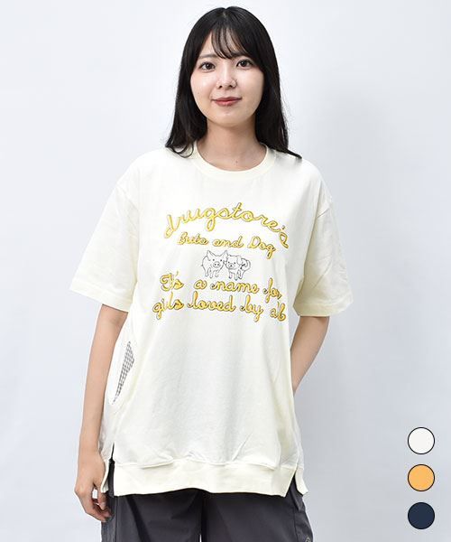 【Tシャツ】 ブタイヌ チェックポケット ゆったり Tシャツ