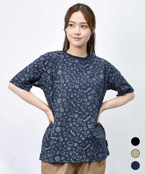 【Tシャツ】 総柄キャラクターズ プリント Tシャツ