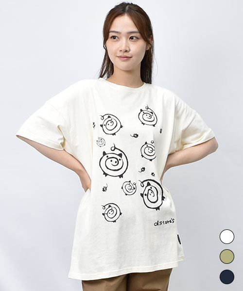 【Tシャツ】 手書き風うず プリント BIG Tシャツ