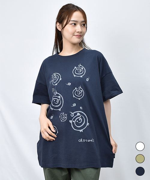 【Tシャツ】 手書き風うず プリント BIG Tシャツ
