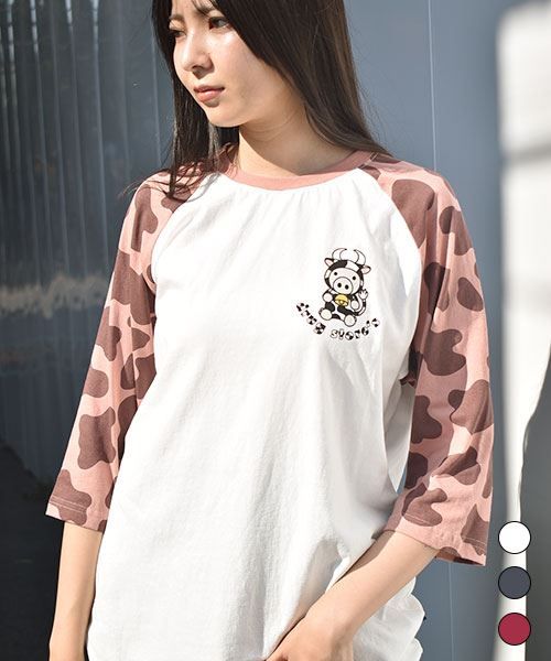 【Tシャツ】 モーモースタンディ カウ柄 ラグラン Tシャツ