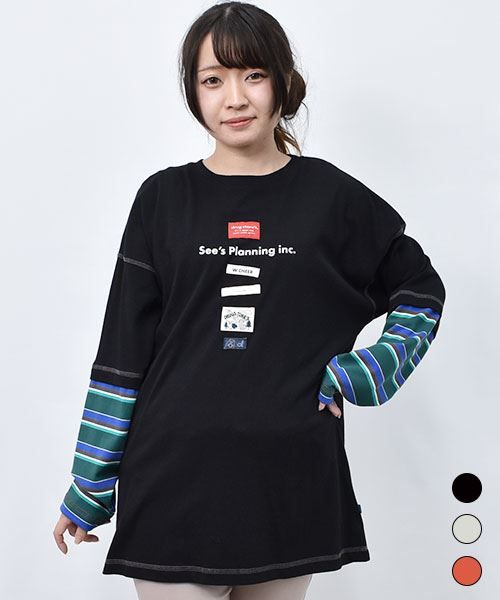 【Tシャツ】 バックスタンディ 重ね着風 ロンT