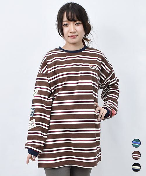 【Tシャツ】 マルチボーダー リブ ロンT