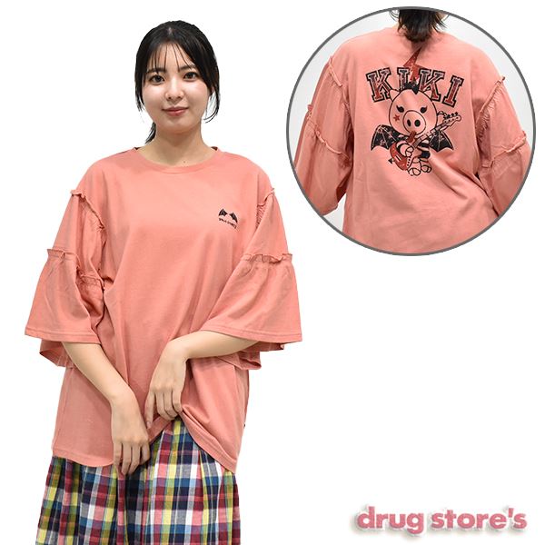 drug store's 20/-天竺 キキプリント ティアード袖Tシャツ