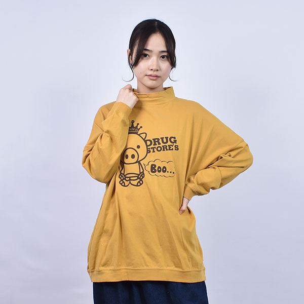 drug store's 20/-天竺 ハイネック スタンディプリント ドルマンロンT
