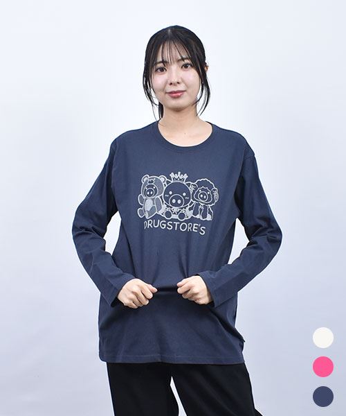 drug store's 21/-OE天竺 かぶりものスタンディプリント 定番セットイン ロンT