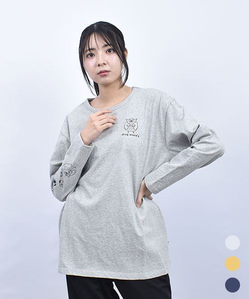 drug store's 21/-OE天竺 フクロウプリント BIGT