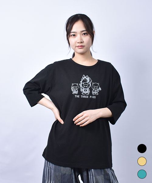 drug store's 21/-OE天竺 ブタプリント 7分袖 BIGT