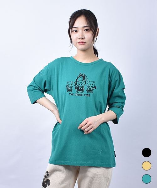 drug store's 21/-OE天竺 ブタプリント 7分袖 BIGT