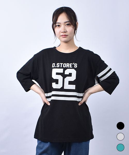 drug store's 21/-OE天竺 ロゴ＆ラインプリント 7分袖 BIGT
