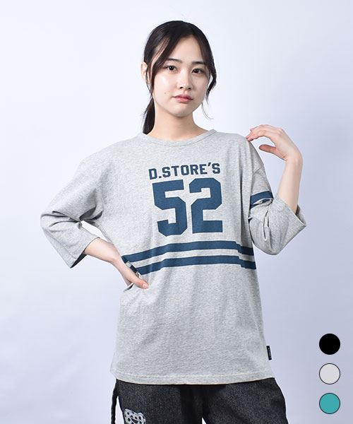 drug store's 21/-OE天竺 ロゴ＆ラインプリント 7分袖 BIGT