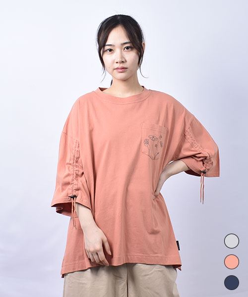 drug store's 21/-天竺 ポケット刺繍 袖ドロスト BIG 7部袖 Tシャツ
