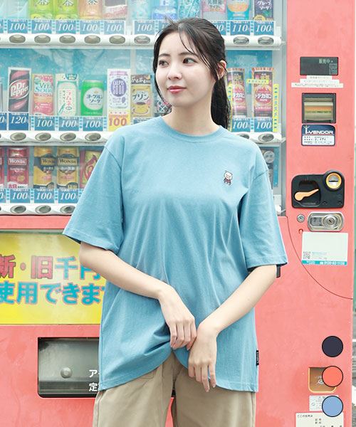 drug store's 20/-OE天竺 リブ衿 スタンディワンポイント刺繍 定番セットインT